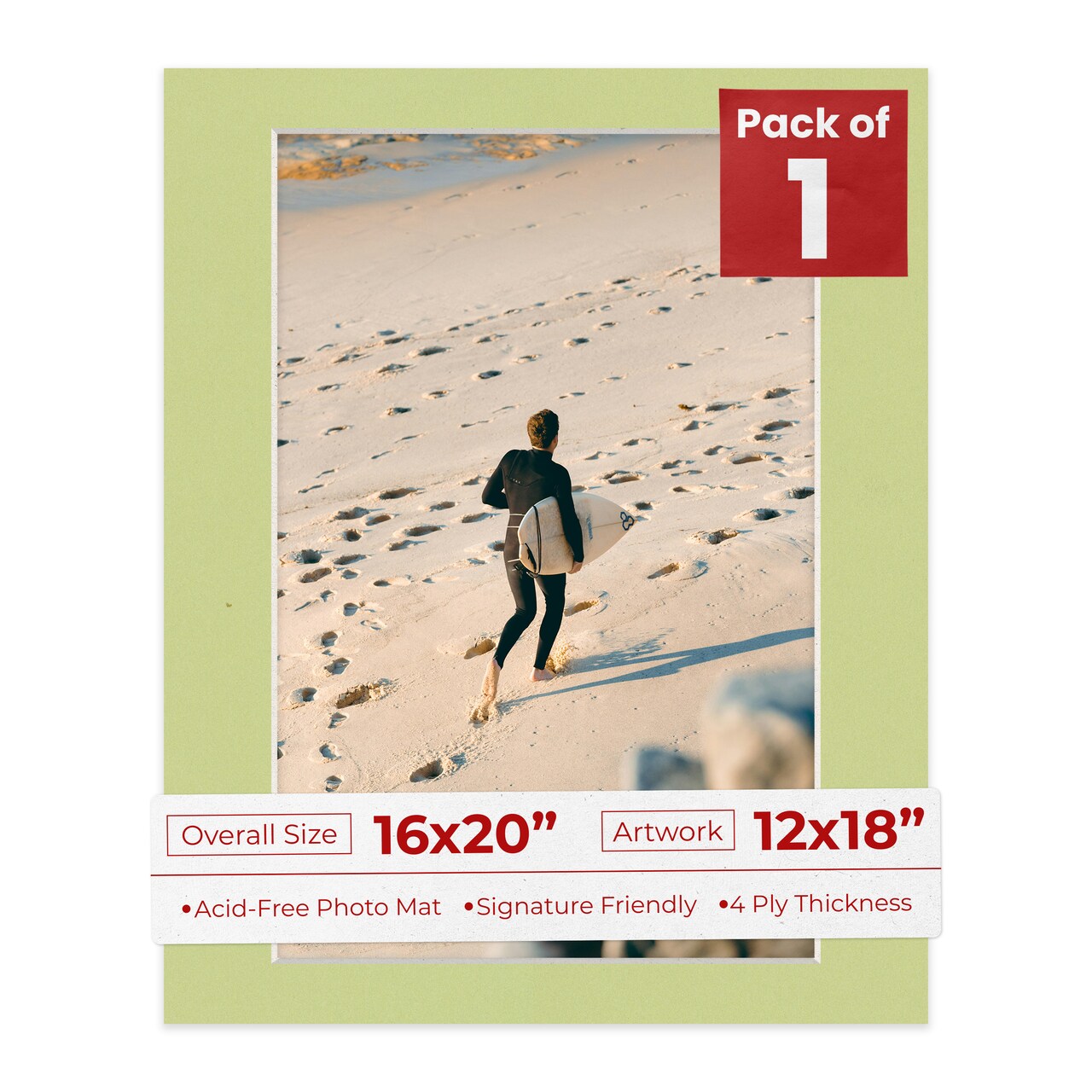 Pistachio Green Mat Board for 16x20 Frames - Fits 12x18 Photos